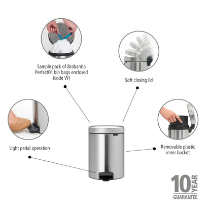 Pedal Bin NewIcon 5 Litre - Matt Steel