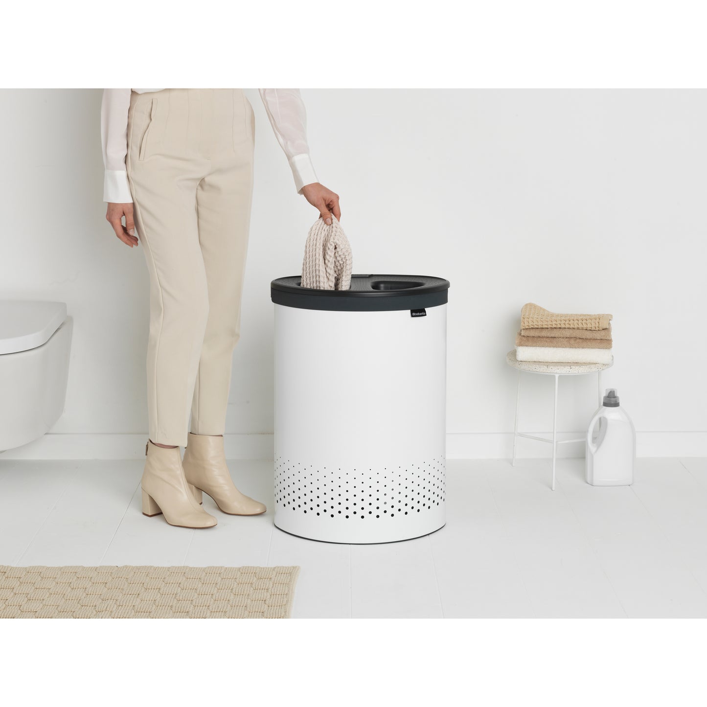 Laundry Bin 55 litre, Selector - White with Dark Grey Lid