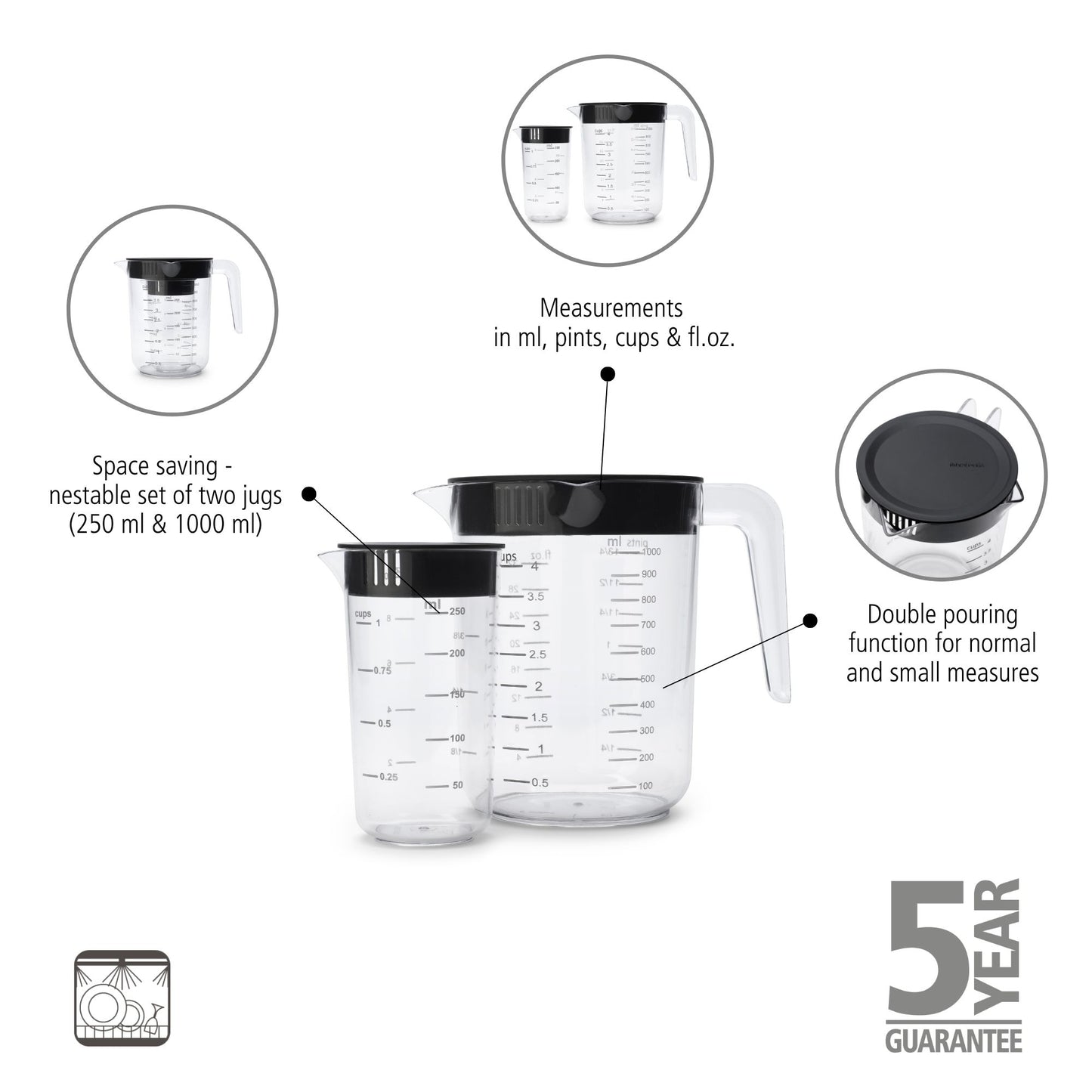 Measuring Jug, Set of 2 - Dark Grey