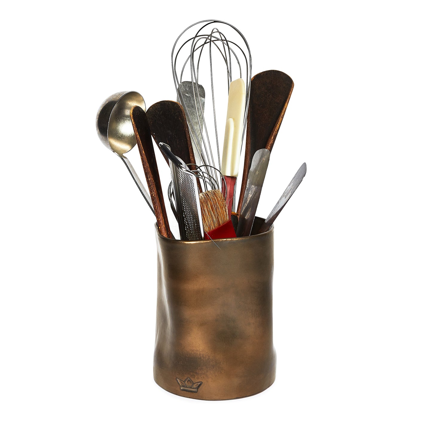 Utensil Holder Dented Crock Ceramic - Platinum Matt