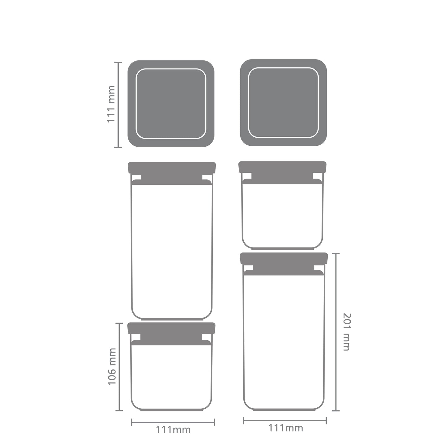 Tasty+ Square Canister Set of 4 - Light Grey Lid