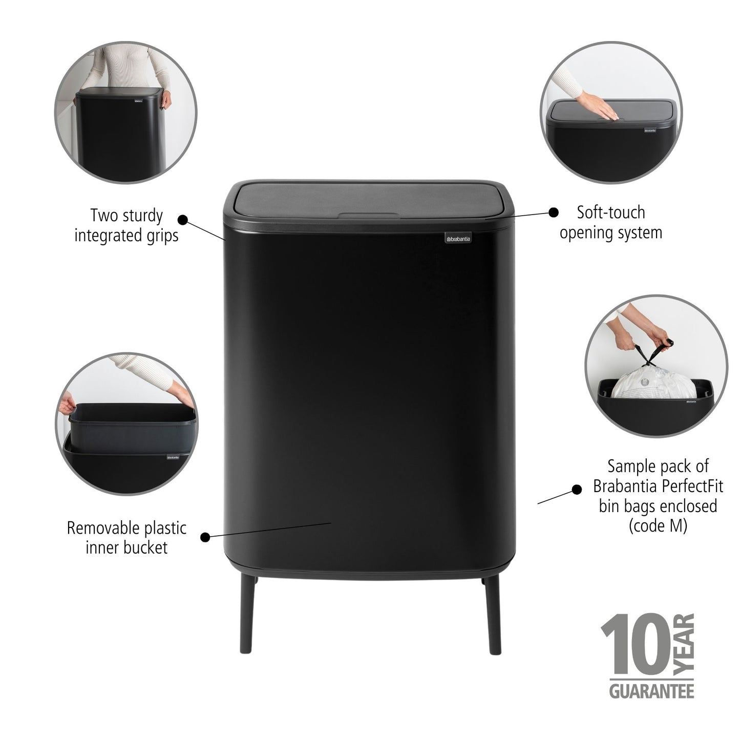 Bo Touch Bin Hi 60 litre - Matt Black