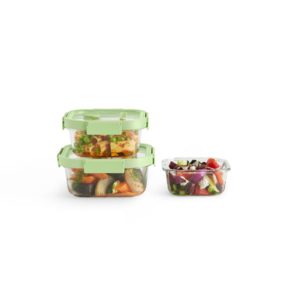 Square Glass Containers Set of 3 - Green