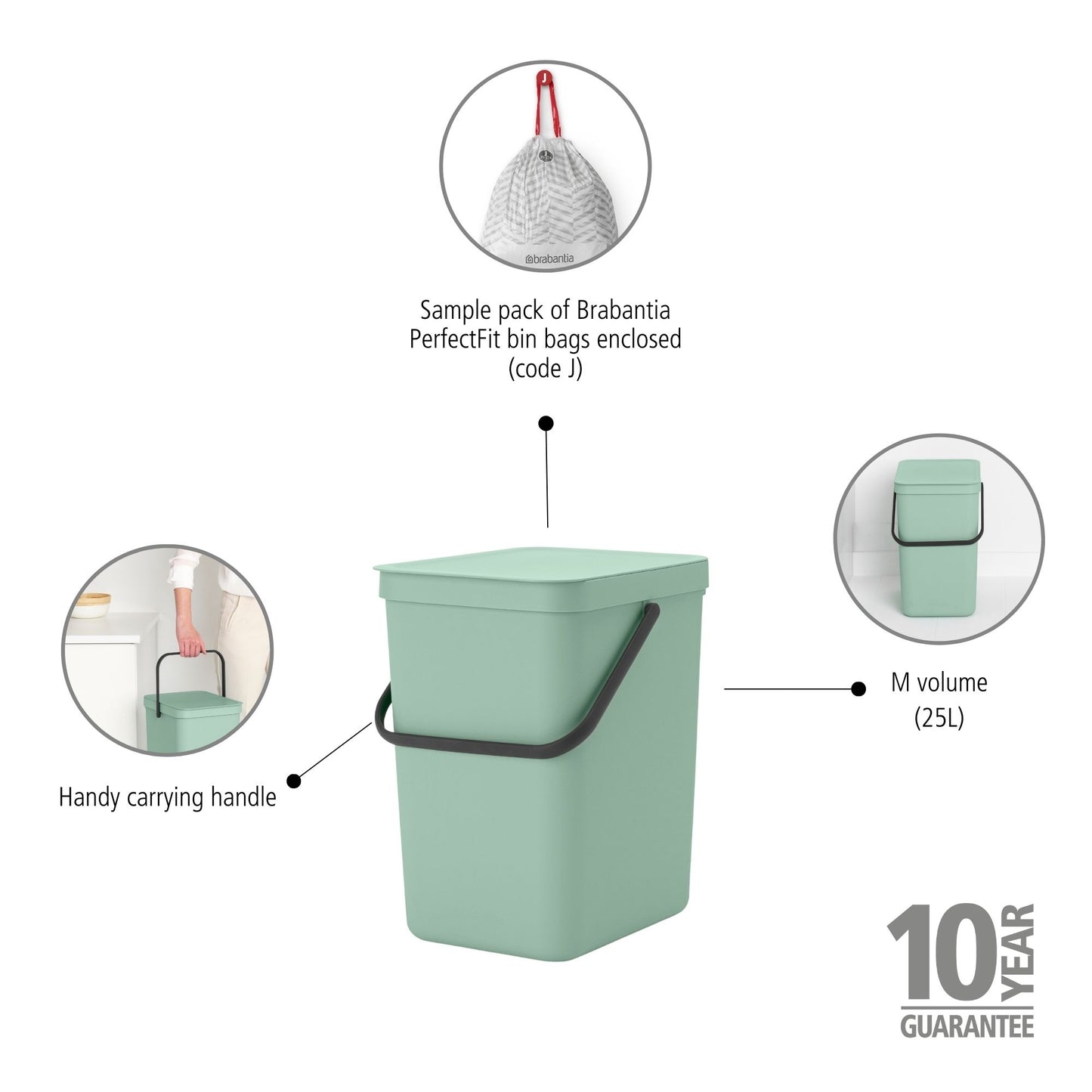 Sort & Go Waste Bin 25 litre - Jade Green