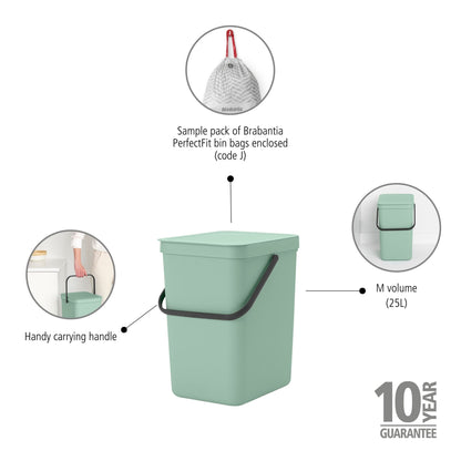 Sort & Go Waste Bin 25 litre - Jade Green