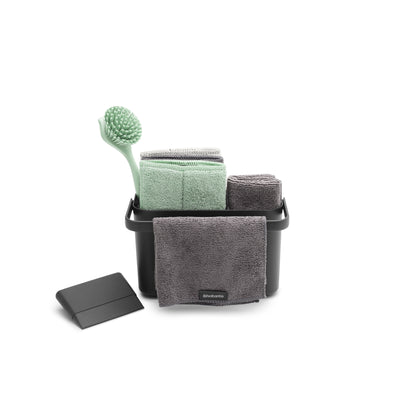 SinkSide Cleaning Set Cleaning Caddy Dish Brush Squeegee 3 Microfibre Cleaning Pads and 2 Microfibre Cleaning Cloths