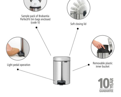 Pedal Bin NewIcon 3 Litre - Fingerprint Proof Matt Steel