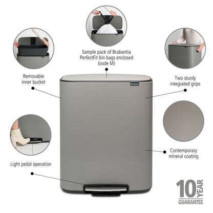 Bo Pedal Bin 60 litre - Mineral Concrete Grey