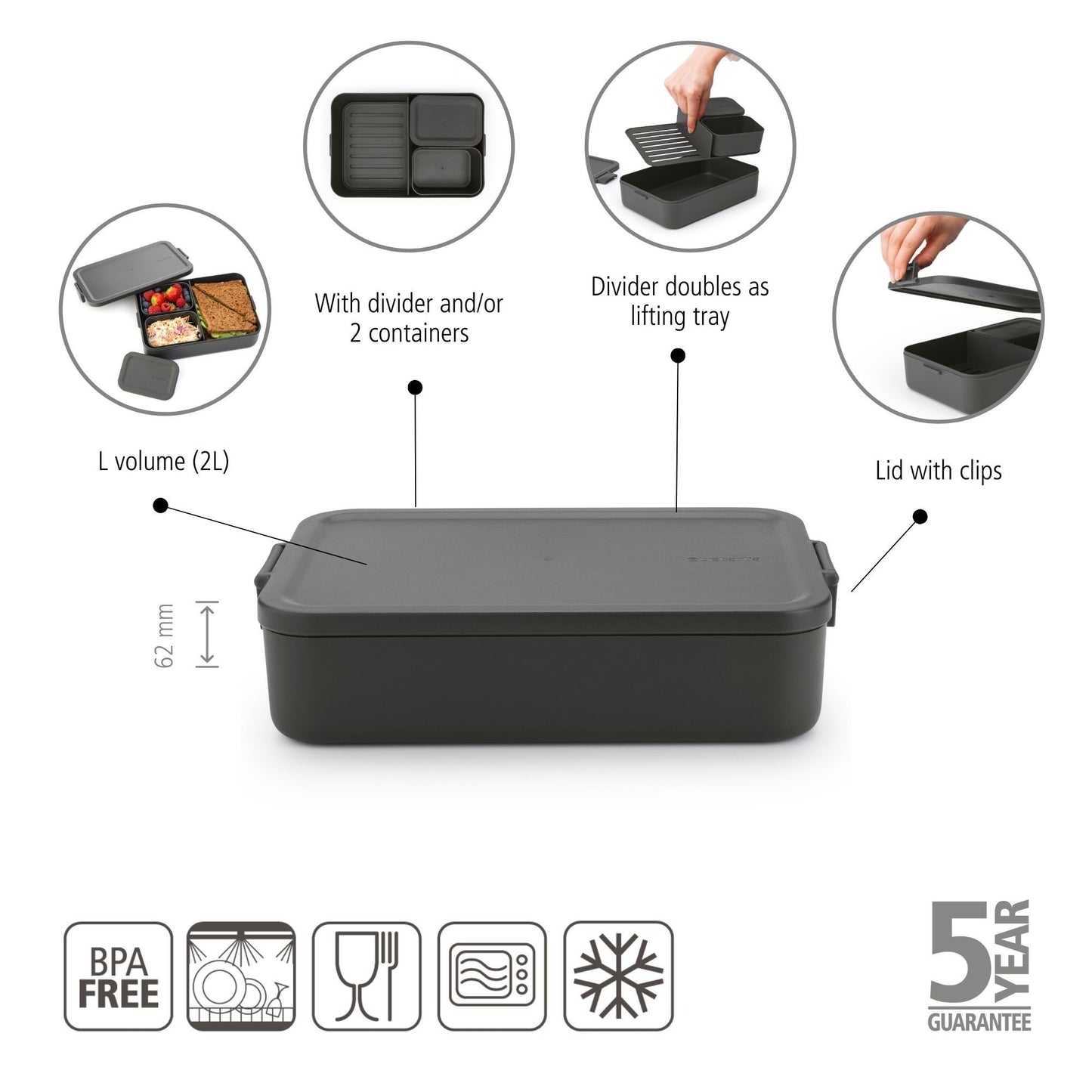 Make & Take Lunch Box Bento, Large - Dark Grey