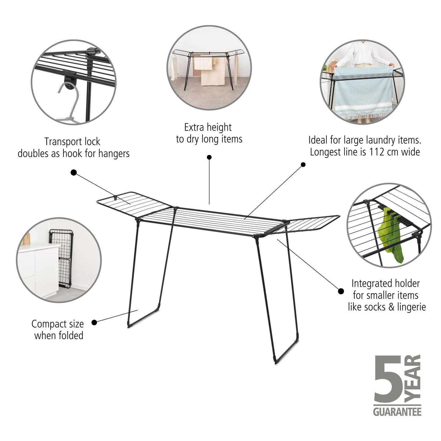 HangOn Drying Rack Too, 22 metres - Matt Black