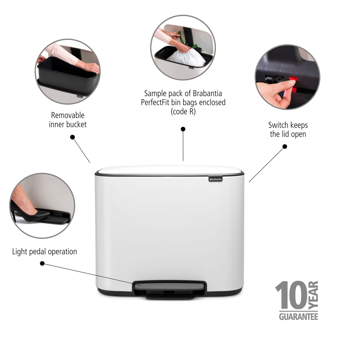 Bo Pedal Bin 36 Litre - White