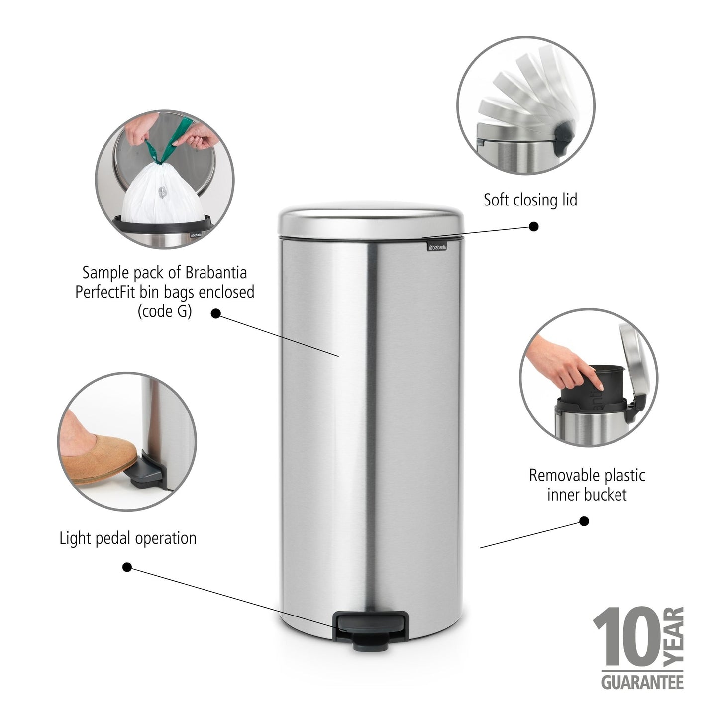 Pedal Bin NewIcon 30 Litre - Fingerprint Proof Matt Steel