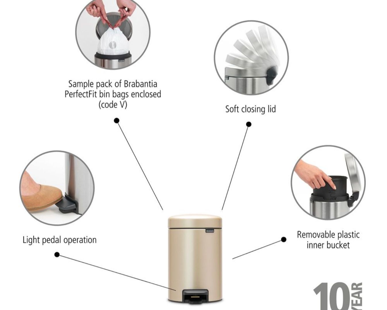 Pedal Bin NewIcon 3 Litre - Metallic Gold