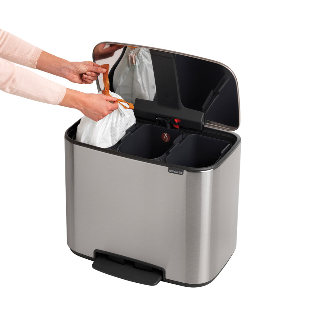 Bo Pedal Bin 3 x 11 Litre - Fingerprint Proof Matt Steel