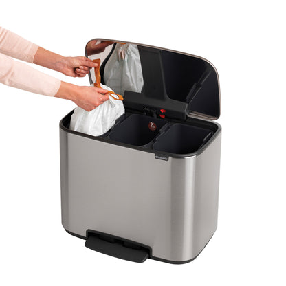 Bo Pedal Bin 3 x 11 Litre - Fingerprint Proof Matt Steel
