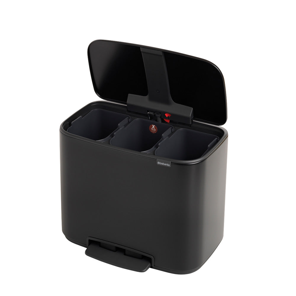 Bo Pedal Bin 3 x 11 litre - Matt Black