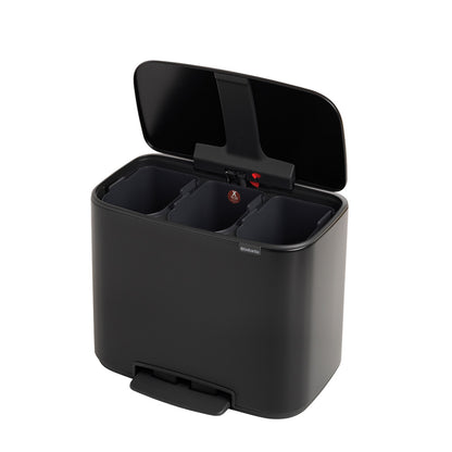 Bo Pedal Bin 3 x 11 litre - Matt Black
