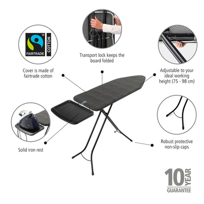 Ironing Board C 124x45 cm Solid Steam Unit Holder - Denim Black