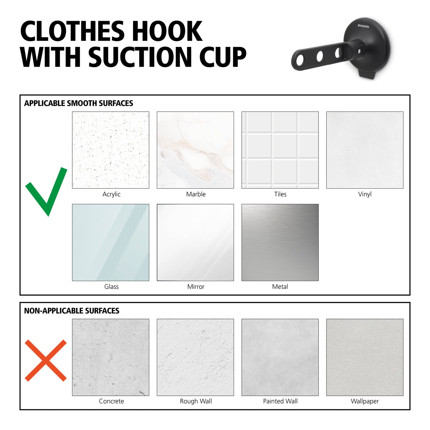 Clothes hook with Suction Cup - Black