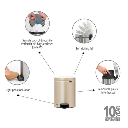 Pedal Bin NewIcon 5 Litre - Metallic Gold