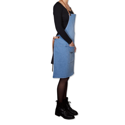 BBQ Style Apron Denim - Washed Indigo