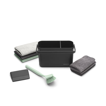 SinkSide Cleaning Set Cleaning Caddy Dish Brush Squeegee 3 Microfibre Cleaning Pads and 2 Microfibre Cleaning Cloths
