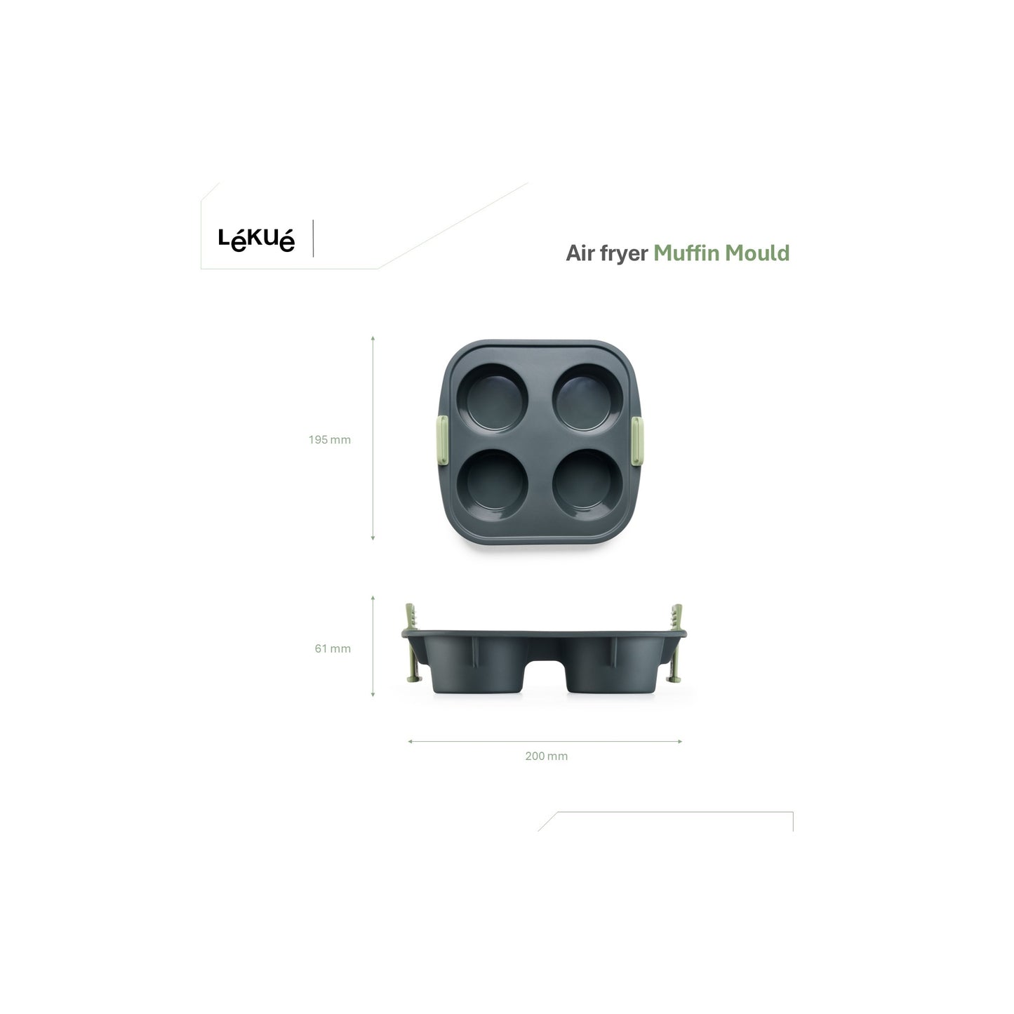 Air fryer Muffins Mould, 4 hole - Grey