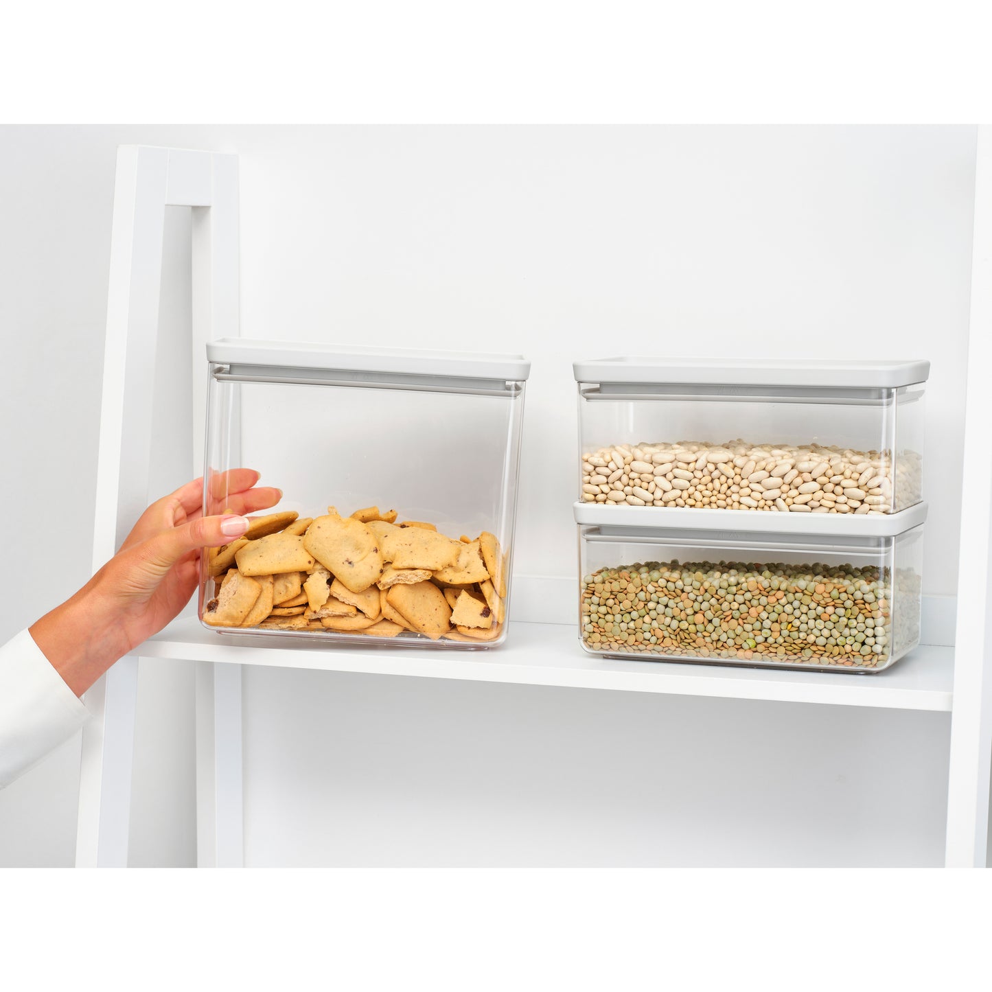 Tasty+ Stackable Canister, Set of 3 (2 x 1.5 litre and 1 x 3.5 litre) - Light Grey
