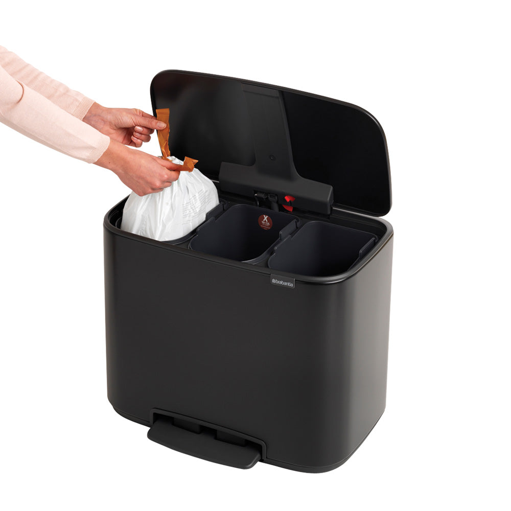 Bo Pedal Bin 3 x 11 litre - Matt Black