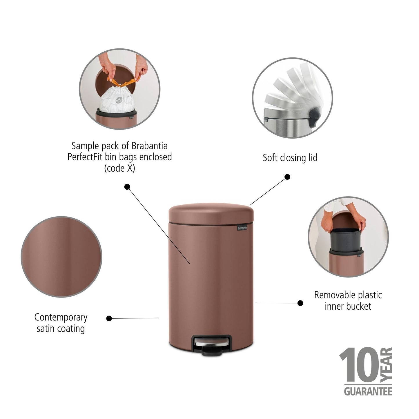 Pedal Bin NewIcon 12 litre - Satin Taupe