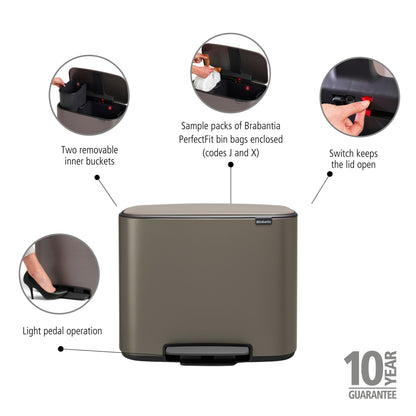 Bo Pedal Bin 11 + 23 litre - Platinum