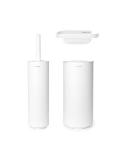 MindSet Toilet Set (Toilet Brush, Toilet Roll Holder, Toilet Roll Dispenser) - Mineral Fresh White