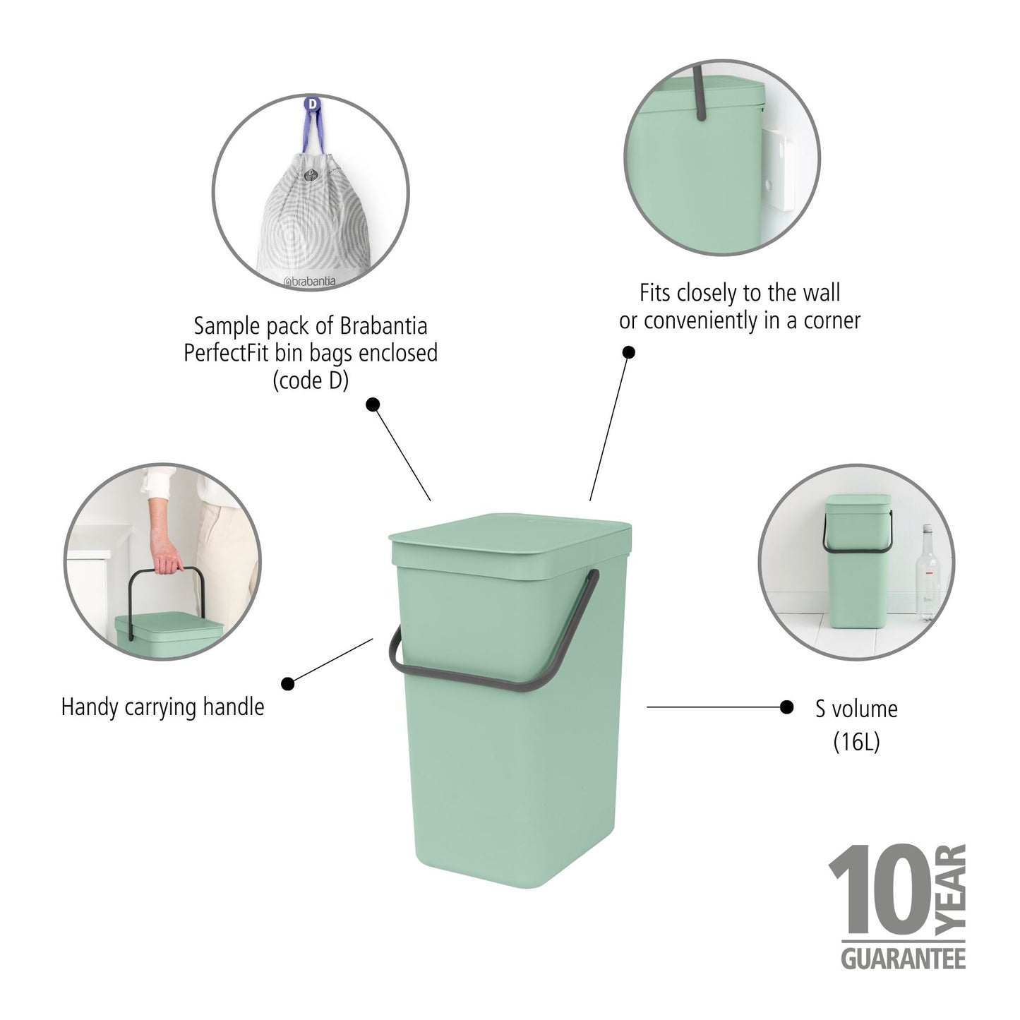 Sort & Go Waste Bin 16 litre - Jade Green