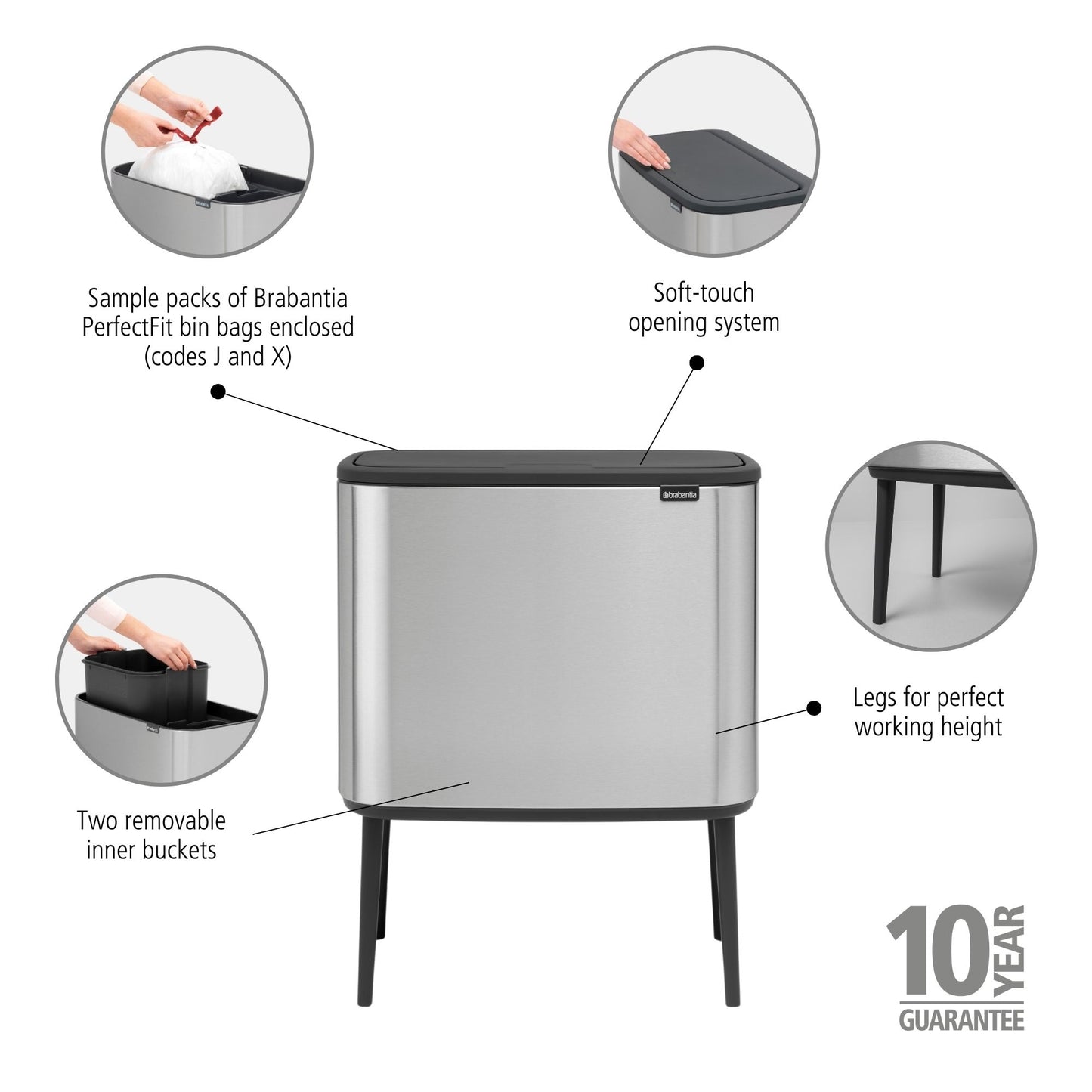 Bo Touch Bin 11 + 23 Litre - Fingerprint Proof Matt Steel