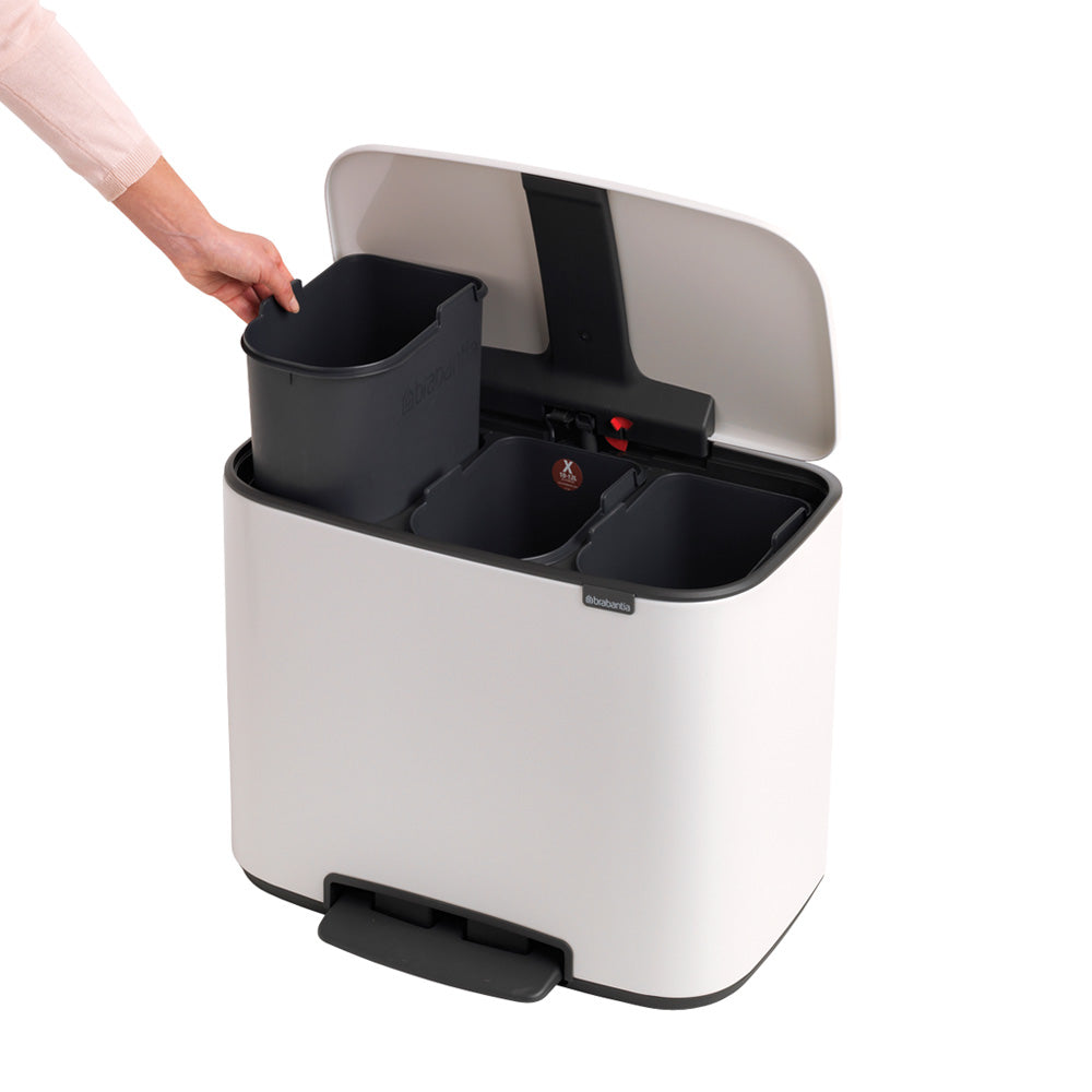 Bo Pedal Bin 3 x 11 Litre - White