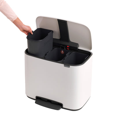 Bo Pedal Bin 3 x 11 Litre - White