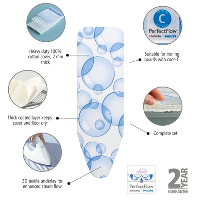Ironing Board Cover (C) 124x45cm, Complete Set PerfectFlow - Bubbles