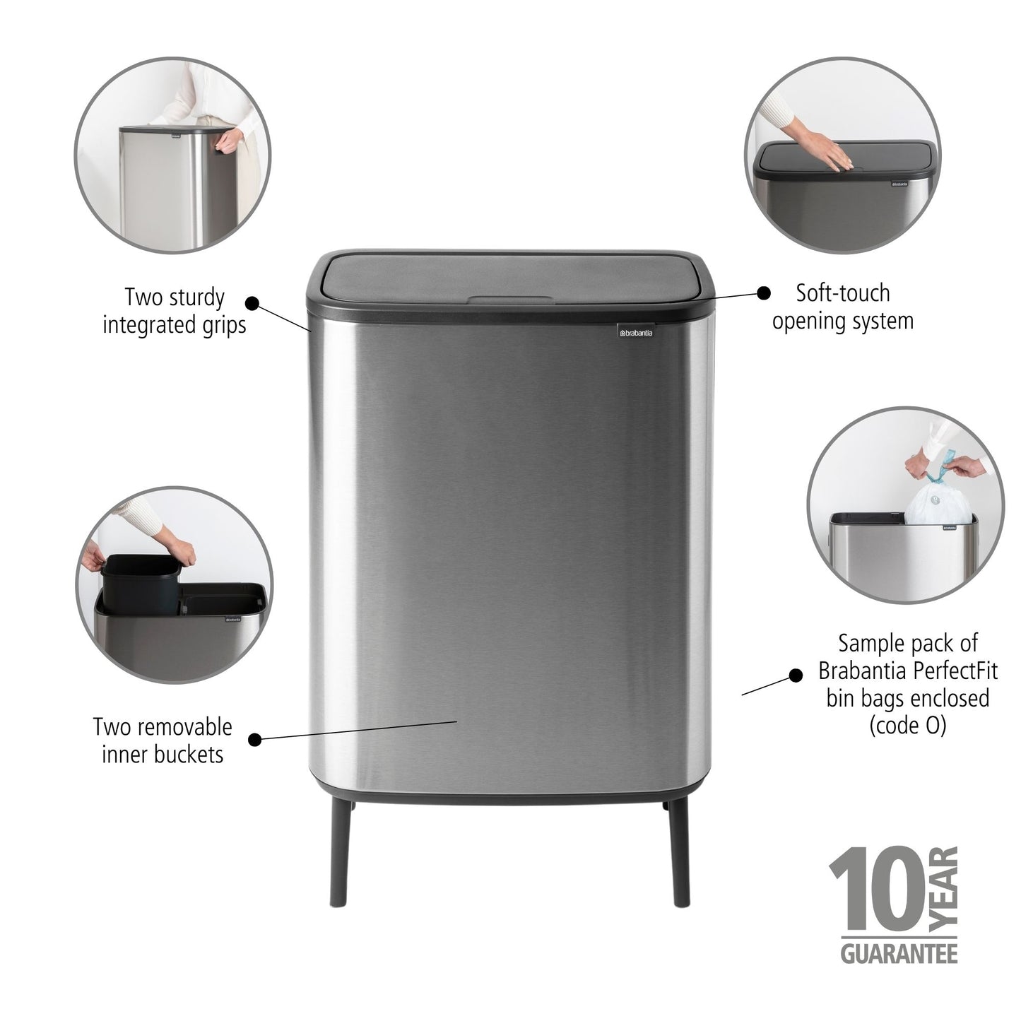 Bo Touch Bin Hi 2 x 30 litre - Matt Steel Fingerprint Proof