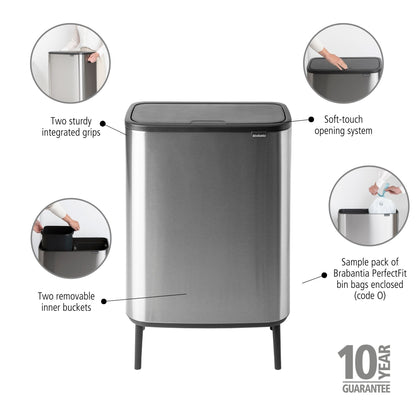 Bo Touch Bin Hi 2 x 30 litre - Matt Steel Fingerprint Proof