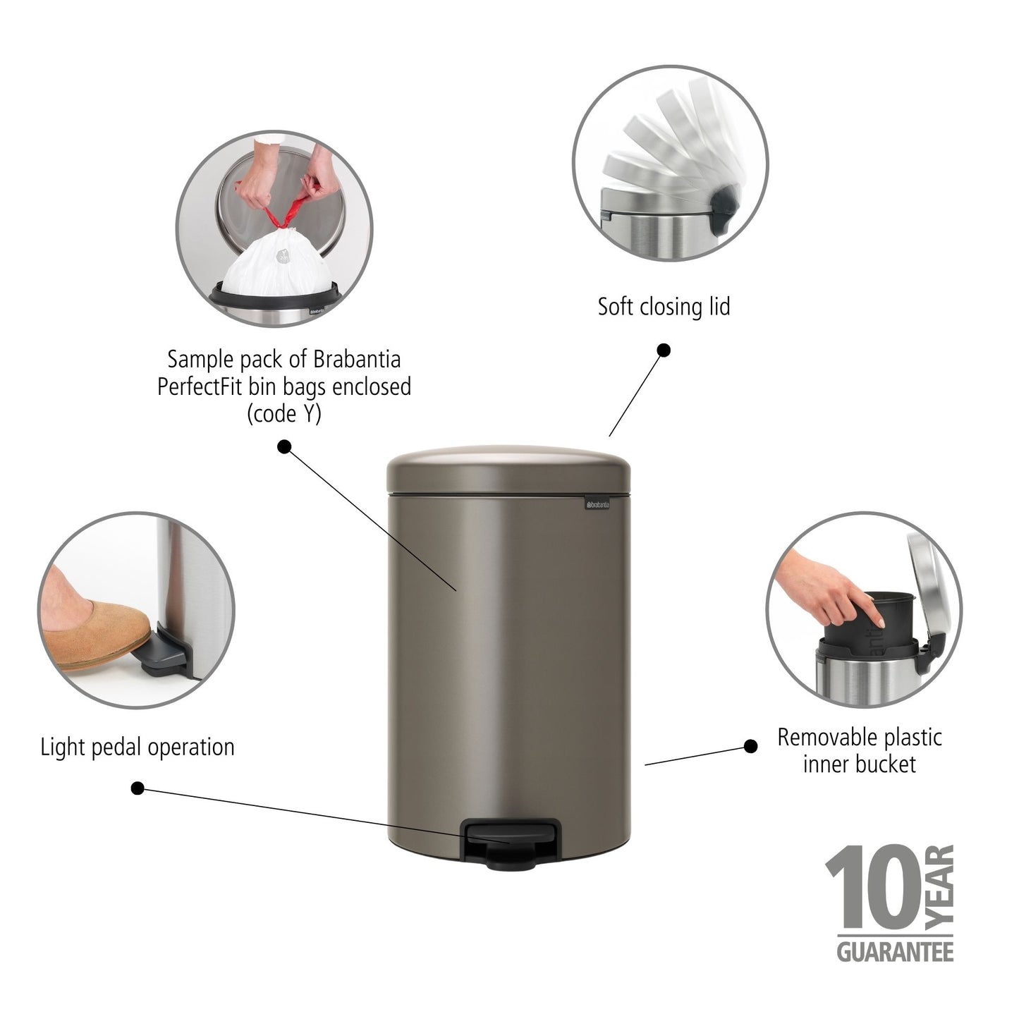 Pedal Bin NewIcon 20 Litre - Platinum