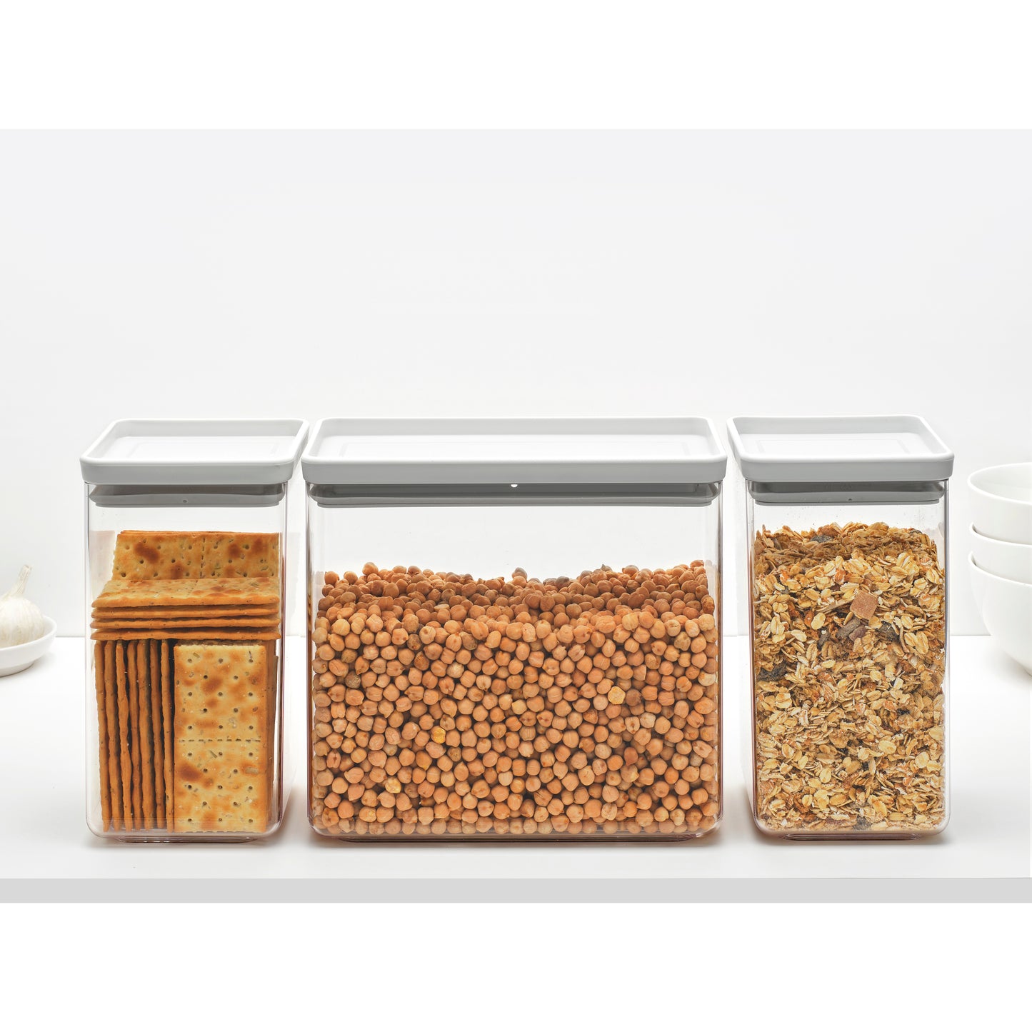 Tasty+ Stackable Canister, Set of 3 (2 x 1.6 litre and 1 x 3.5 litre) - Light Grey