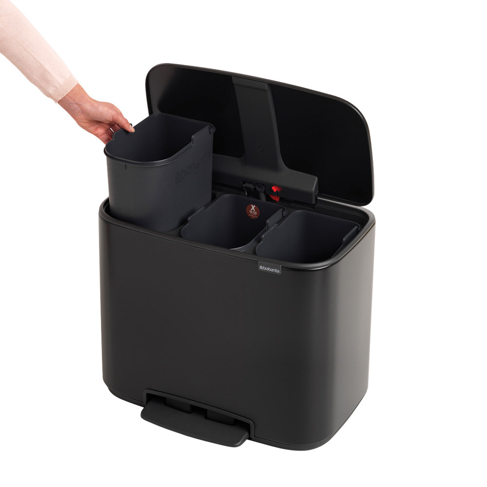 Bo Pedal Bin 3 x 11 litre - Matt Black