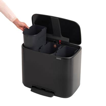 Bo Pedal Bin 3 x 11 litre - Matt Black