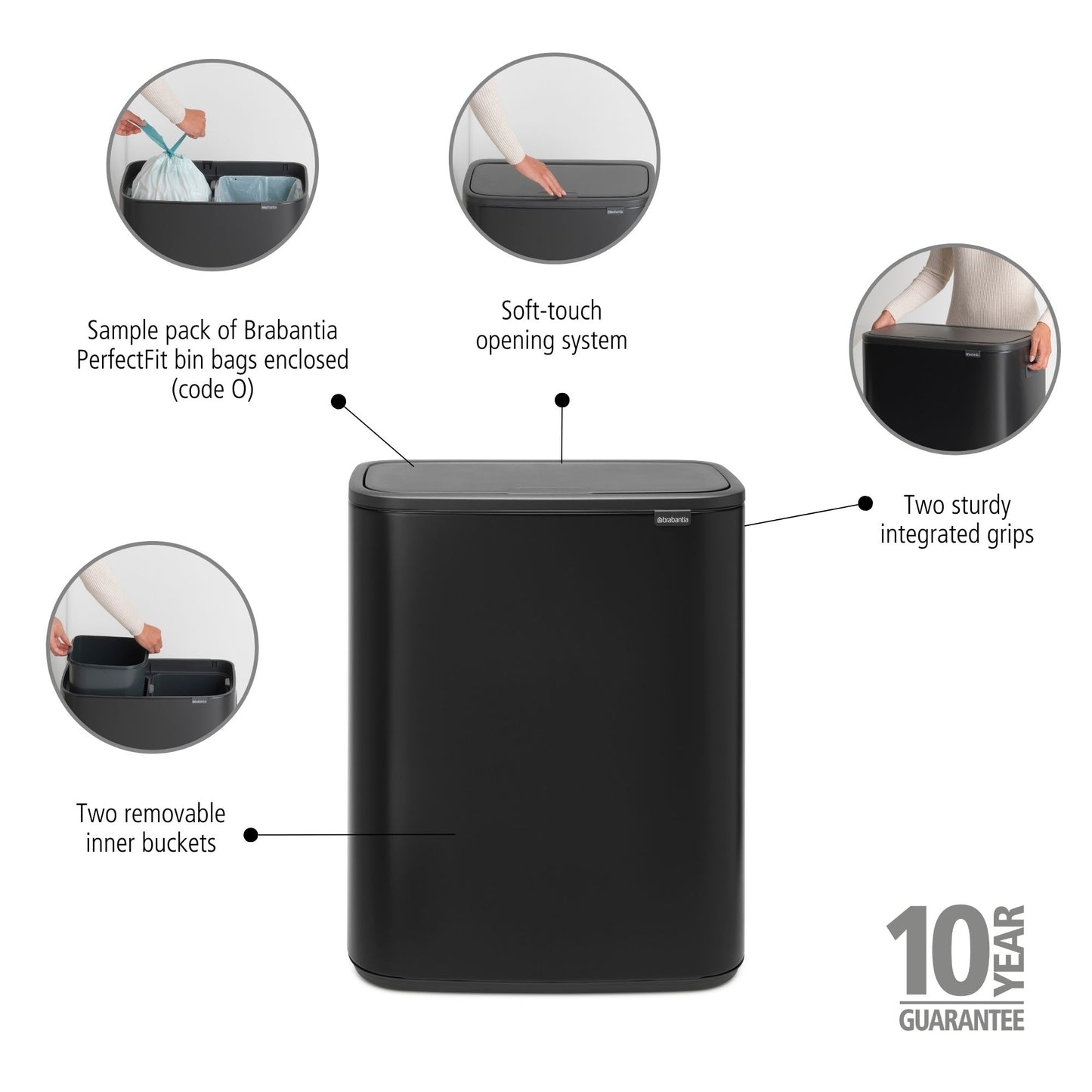 Bo Touch Bin 2 x 30 litre - Matt Black