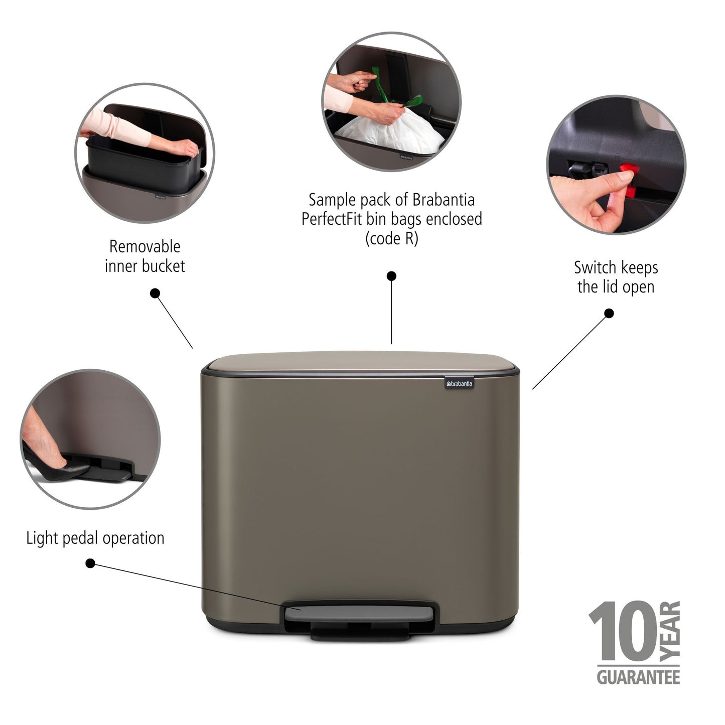 Bo Pedal Bin 36 litre - Platinum