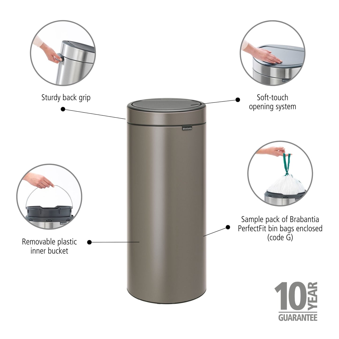 Touch Bin New 30 litre - Platinum