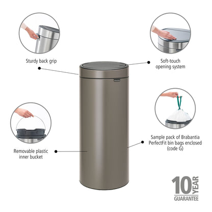 Touch Bin New 30 litre - Platinum