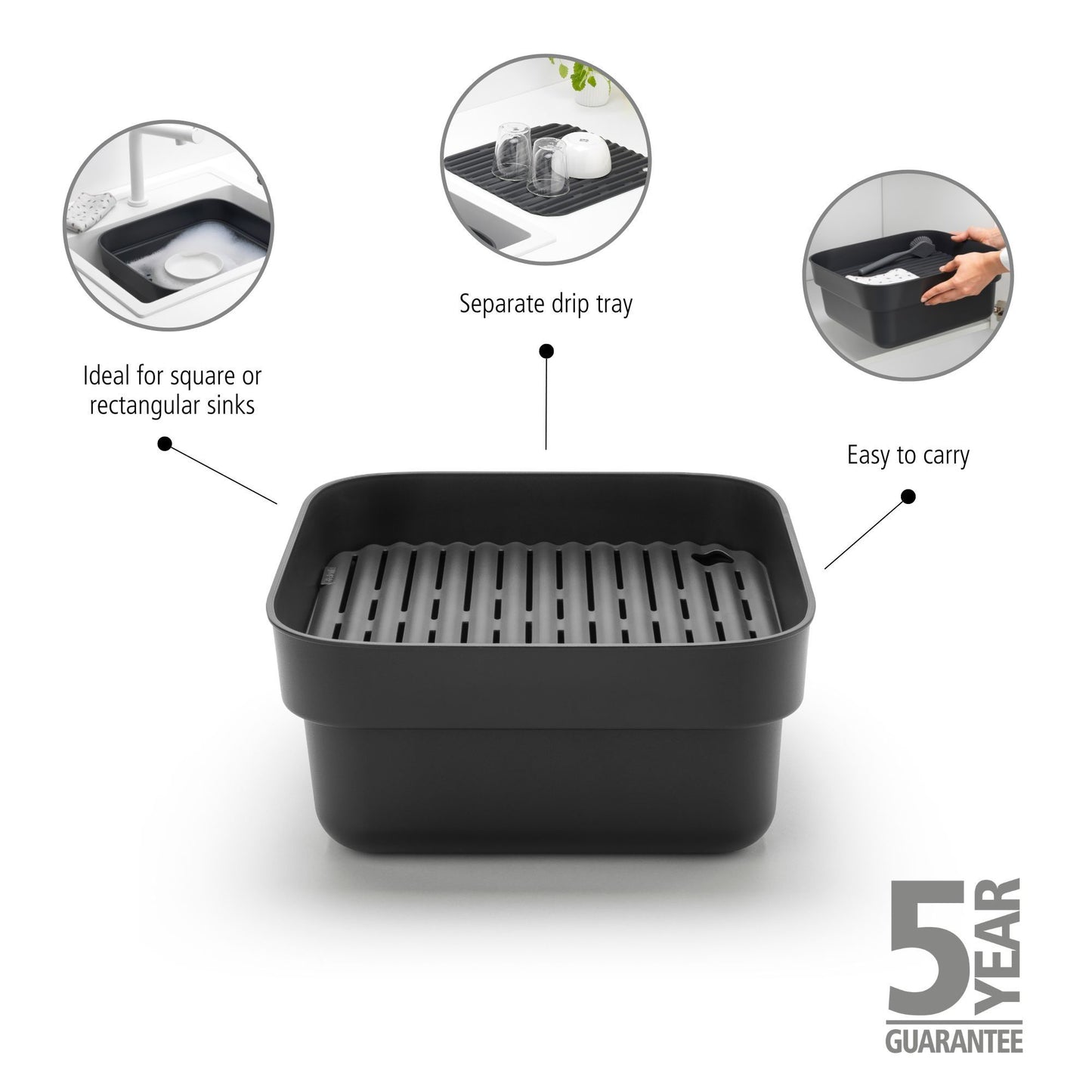 Washing Up Bowl with Drying Tray - Dark Grey