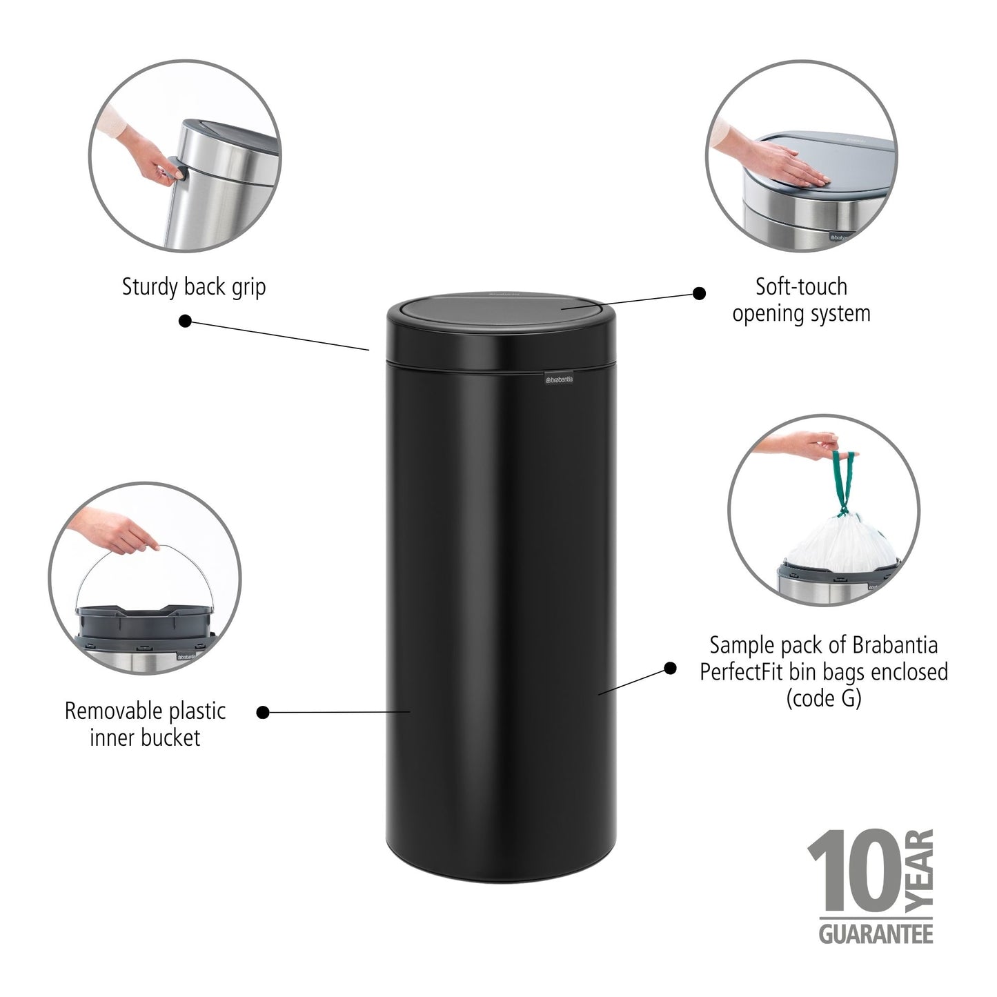 Touch Bin New 30 Litre - Matt Black