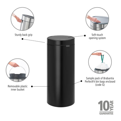 Touch Bin New 30 Litre - Matt Black